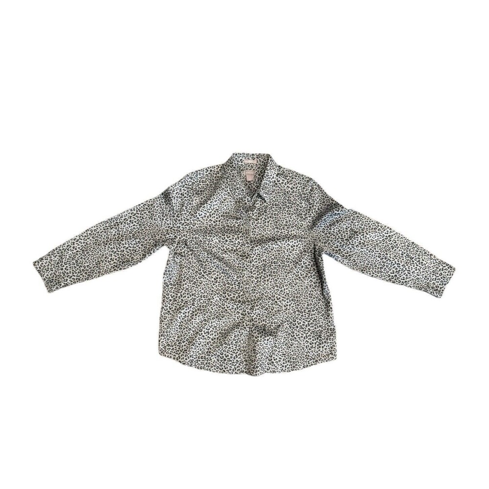 Chicos Womens Shirt Gray Leopard Print Coolmax Long Sleeve Button Up Size 3
